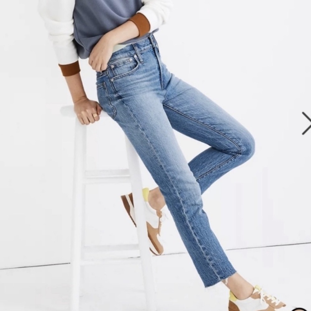 Madewell The Perfect Vintage Jean Light Blue Wash Raw Hem Straight-Leg Jean 25 P - Picture 5 of 14